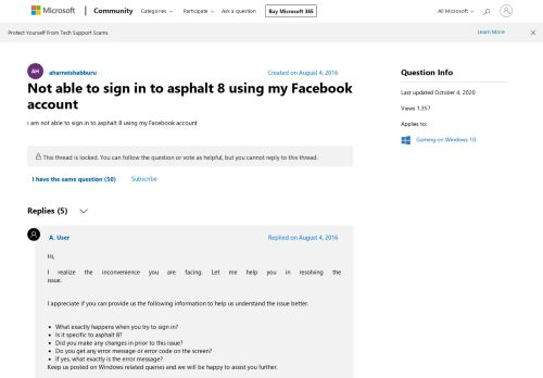 
                            4. Not able to sign in to asphalt 8 using my Facebook account ...