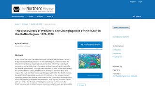 
                            12. “Not Just Givers of Welfare”: The Changing Role of the RCMP in the ...