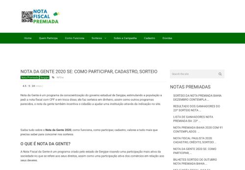 
                            5. Nota da Gente 2018 Se: Como participar, Cadastro, Sorteio