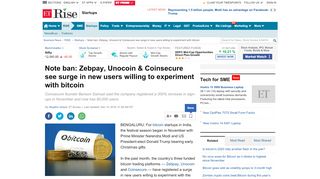 
                            6. Note ban: Zebpay, Unocoin & Coinsecure see surge in new users ...