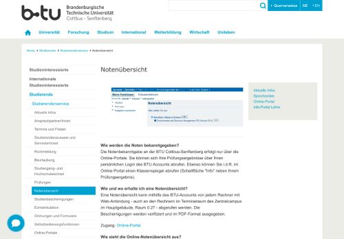 
                            7. Notenübersicht / Studierendenservice universitär : b-tu.de
