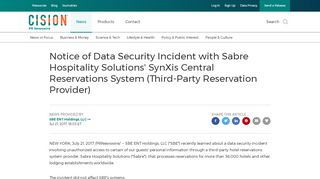 
                            9. Notice of Data Security Incident with Sabre Hospitality Solutions ...