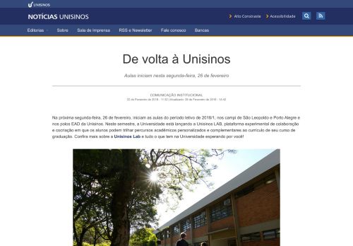 
                            5. Notícias Unisinos - De volta à Unisinos