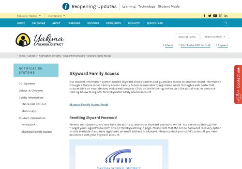 
                            6. Notification Systems / Skyward Family Access - Yakima School District