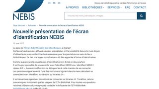 
                            2. Nouvelle présentation de l'écran d'identification NEBIS - NEBIS