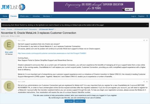 
                            11. November 6; Oracle MetaLink 3 replaces Customer Connection - JDEList