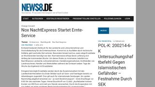 
                            7. nox NachtExpress startet Ernte-Service - NEWS8.de - Presseportal ...