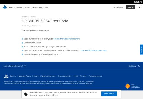 
                            1. NP-36006-5 PS4 Error Code - PlayStation