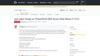 
                            2. npm login hangs on PowerShell (MS Azure Web Sites) · Issue #13562 ...