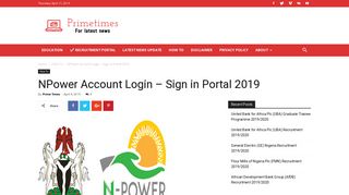 
                            8. NPower Account Login - Sign in Portal 2019 - Prime Time News