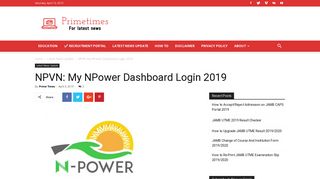 
                            2. NPVN: My NPower Dashboard Login 2019 - Prime Time News