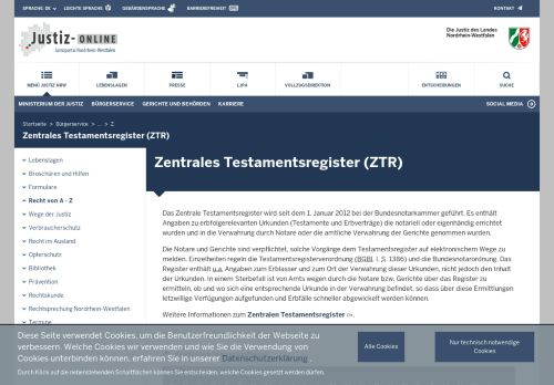 
                            8. NRW-Justiz: Zentrales Testamentsregister (ZTR)