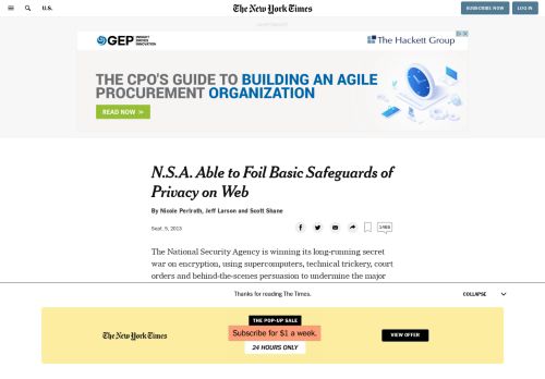 
                            13. N.S.A. Able to Foil Basic Safeguards of Privacy on Web - The New ...