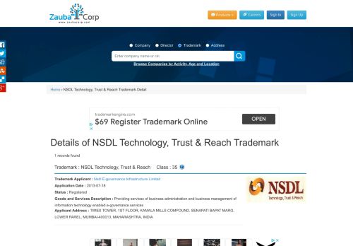 
                            4. NSDL Technology, Trust & Reach Trademark Detail | Zauba Corp