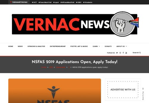 
                            8. NSFAS 2019 applications open, apply today! – Vernac News