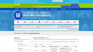 
                            2. NSOU - Student Zone - Admission - Admission Information 2018