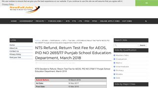 
                            9. NTS Refund, Return Test Fee for AEOS, PID NO 2693/17 ...