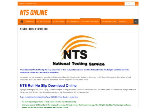 
                            7. NTS Roll No Slip Download - NTS Online