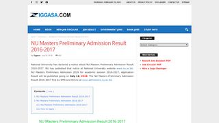 
                            10. NU Masters Preliminary Admission Result 2016-2017 - Ziggasa