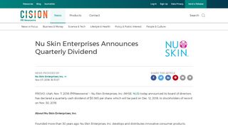 
                            10. Nu Skin Enterprises Announces Quarterly Dividend - PR Newswire