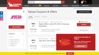 
                            12. Nykaa Coupons | Upto 40% OFF on Beauty Products - CouponDunia