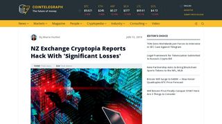 
                            8. NZ Exchange Cryptopia Reports Hack With 'Significant ...