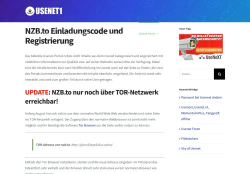 
                            3. NZB.to Einladungscode und Registrierung - Usenet1.de