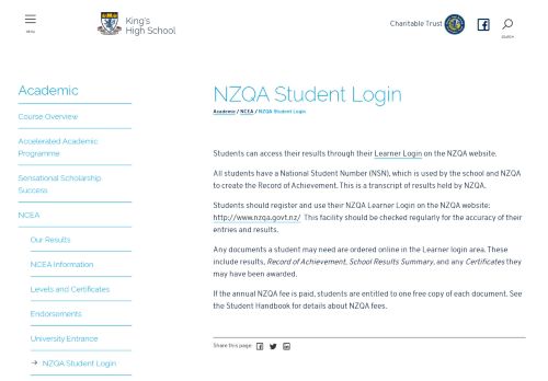 
                            8. NZQA Student Login » King's High School