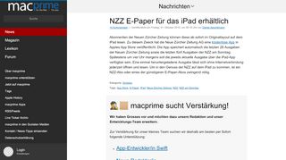 
                            13. NZZ E-Paper für das iPad erhältlich - MacPrime