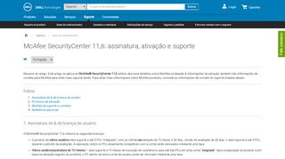 
                            7. O McAfee Security Center 11,6 : Assinatura, Ativação e suporte - Dell
