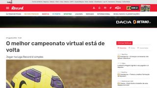 
                            10. O melhor campeonato virtual está de volta - Liga Record - Jornal Record