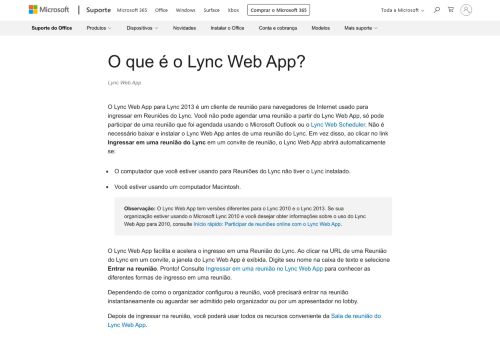 
                            4. O que é o Lync Web App? - Lync - Office Support - Office 365