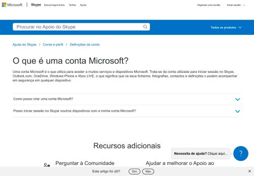 
                            12. O que é uma conta Microsoft? | Apoio ao Cliente do Skype