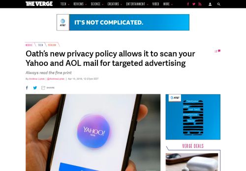 
                            13. Oath's new privacy policy allows it to scan your Yahoo and AOL mail ...