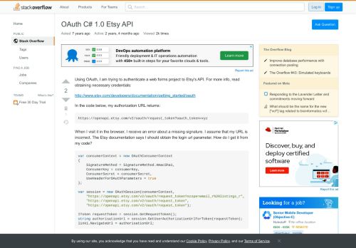 
                            13. OAuth C# 1.0 Etsy API - Stack Overflow