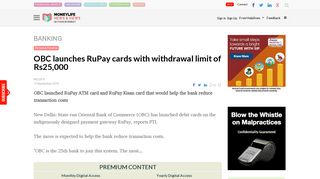 
                            12. OBC launches RuPay cards with withdrawal limit of Rs25,000