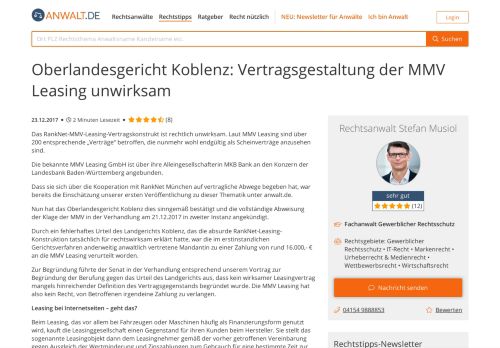 
                            4. Oberlandesgericht Koblenz: Vertragsgestaltung der MMV Leasing ...