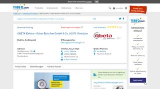 
                            8. ▷ OBETA Elektro - Oskar Böttcher GmbH & Co. KG Fil. Potsdam | Tel ...