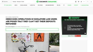 
                            10. oBike ends operations in Singapore and users are pissed that they ...