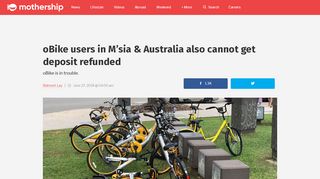 
                            6. oBike users in M'sia & Australia also cannot get deposit refunded ...