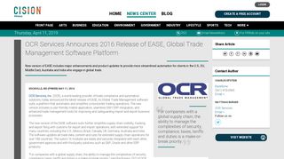 
                            2. OCR Services Announces 2016 Release of EASE, Global Trade ...