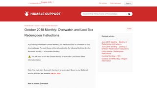 
                            13. October 2018 Monthly: Overwatch and Loot Box Redemption Instructions