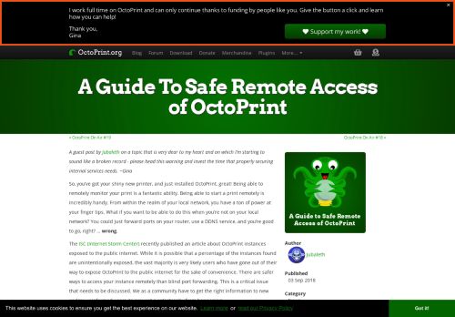 
                            2. OctoPrint.org - A Guide To Safe Remote Access of OctoPrint