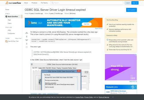 
                            2. ODBC SQL Server Driver Login timeout expired - Stack Overflow