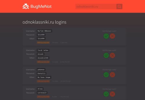 
                            8. odnoklassniki.ru passwords - BugMeNot
