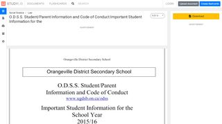
                            11. O.D.S.S. Student/Parent Information and Code of Conduct Important ...