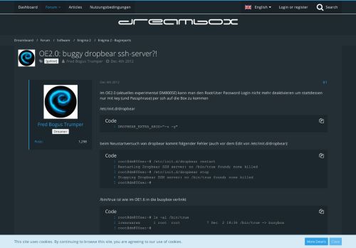 
                            10. OE2.0: buggy dropbear ssh-server?! - Enigma 2 - Bugreports ...