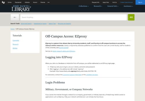 
                            13. Off-Campus Access: EZproxy | Jerry Falwell Library - Liberty University