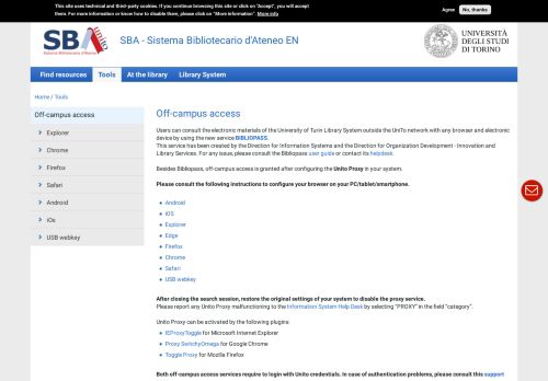 
                            2. Off-campus access | SBA - Sistema Bibliotecario d'Ateneo EN - Unito