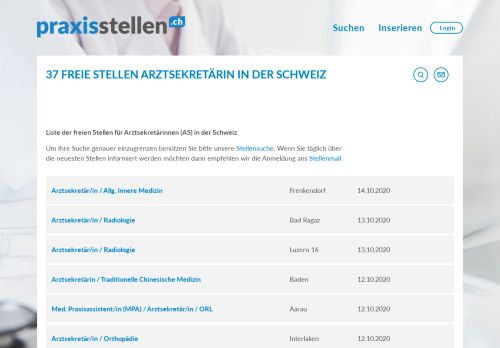 
                            9. Offene Stellen als Arztsekretärin auf praxisstellen.ch ausgeschrieben